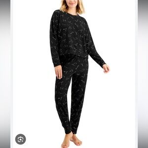 Jenni Womens Long Sleeve Waffle Pajama Top and Jogger Set -Black - Size Medium